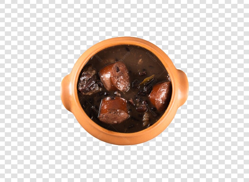 Prato de Feijoada Brasileira Tradicional em panela de barro PNG com fundo transparente