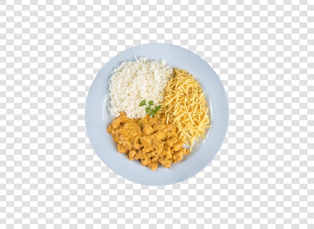 Imagem para Cardápio Estrogonofe de Frango Arroz Batata Palha PNG com fundo transparente