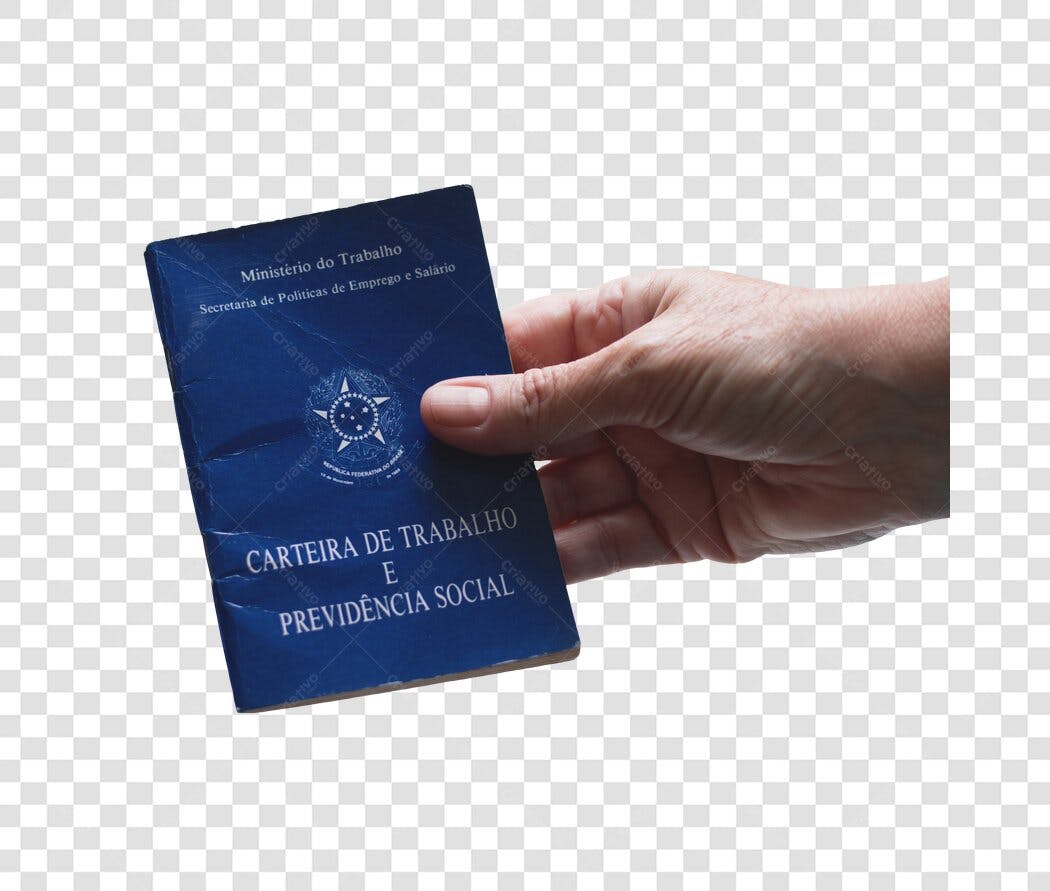 Elemento Gráfico Carteira de Trabalho CTPS azul mão segurando PNG com fundo transparente