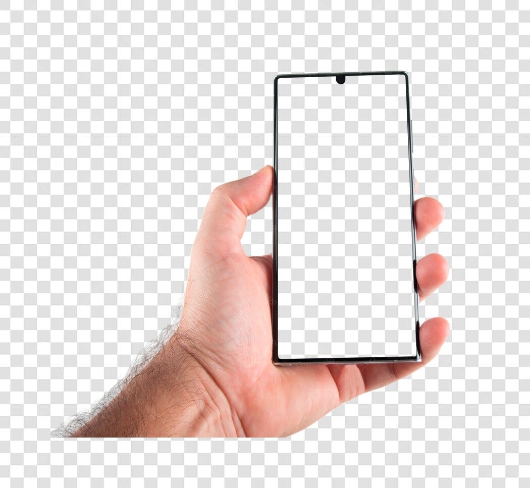 Mockup de smartphone na mão com tela vazia PNG com fundo transparente