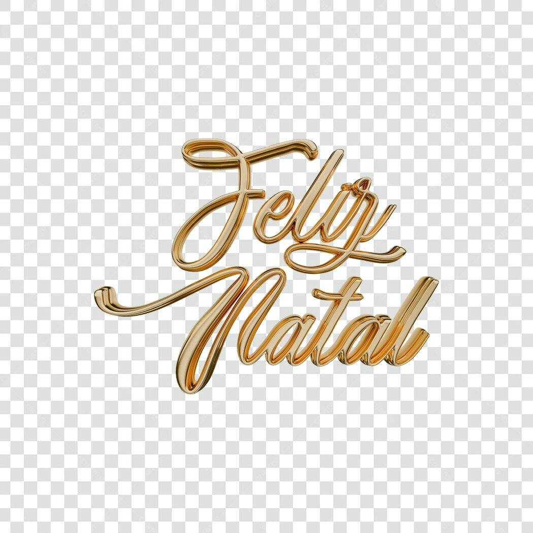 Texto 3D Feliz Natal dourado metálico PNG com fundo transparente