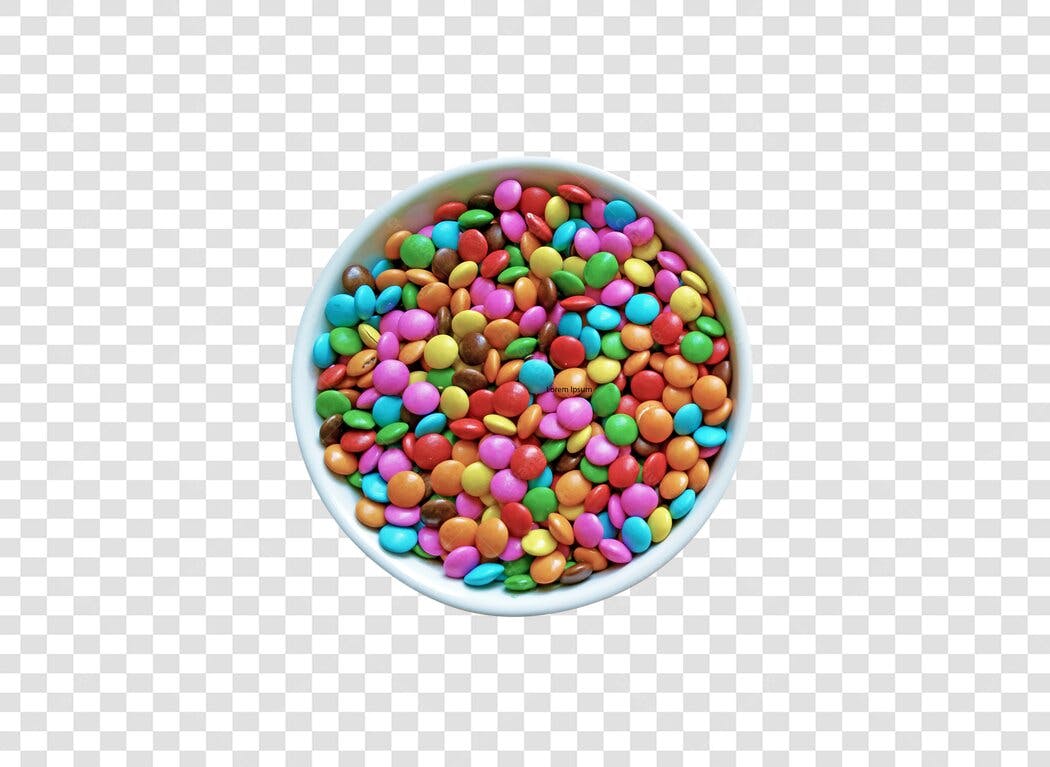Elemento Gráfico Doces Redondos Coloridos em Tigela Branca PNG com fundo transparente