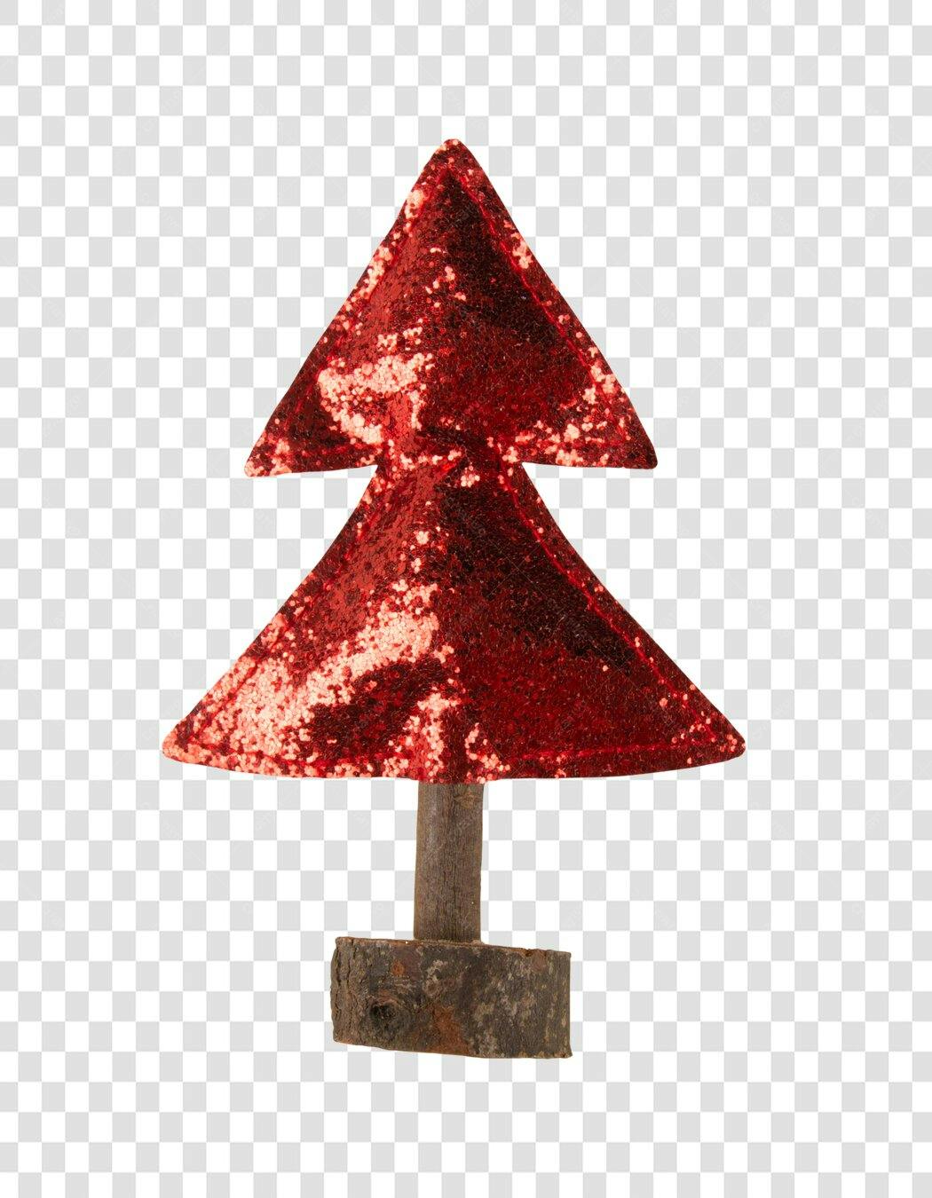 Decoração Árvore de Natal com Lantejoulas Vermelhas e Base de Madeira PNG com fundo transparente
