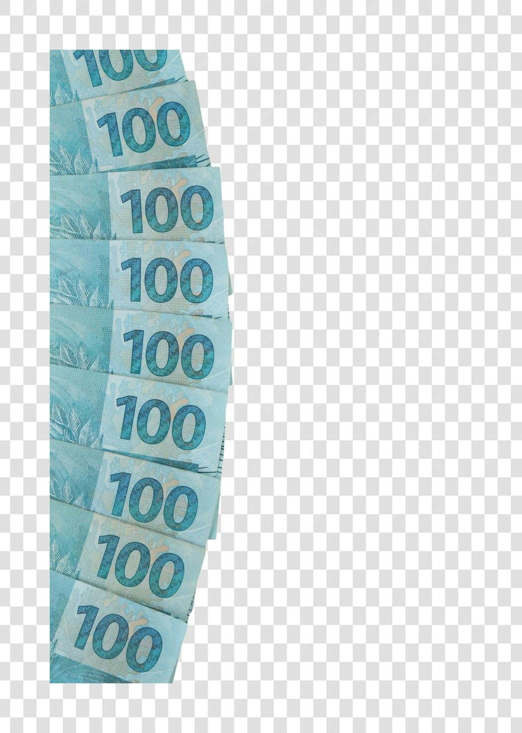 Dinheiro 100 Reais Brasileiros em cascata PNG com fundo transparente