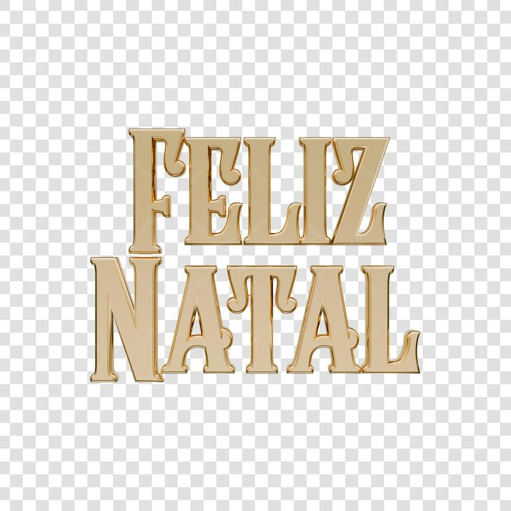 Texto 3D Feliz Natal dourado metálico PNG com fundo transparente