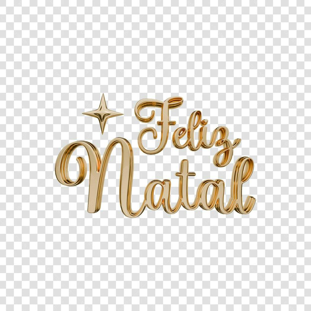 Caligrafia Feliz Natal Dourada com Estrela 3D PNG com fundo transparente