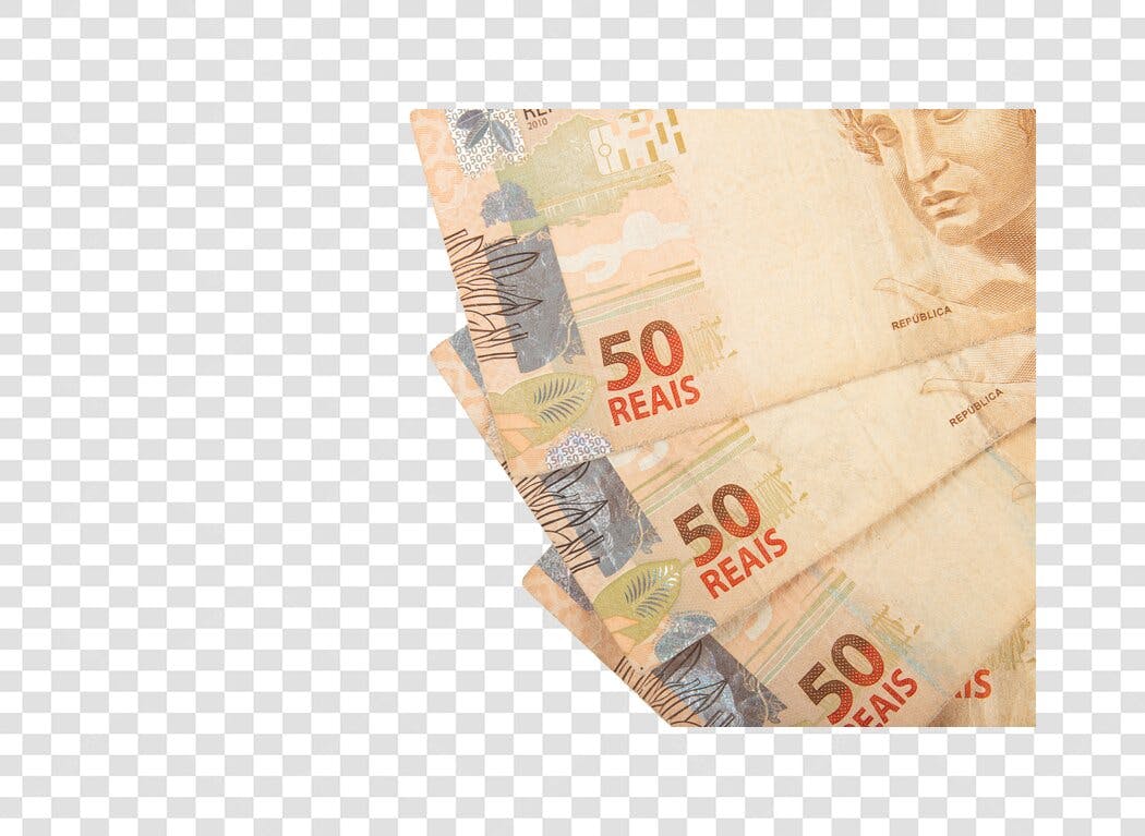 Elemento Gráfico Dinheiro 50 Reais Brasileiros Bege e Verde PNG com fundo transparente