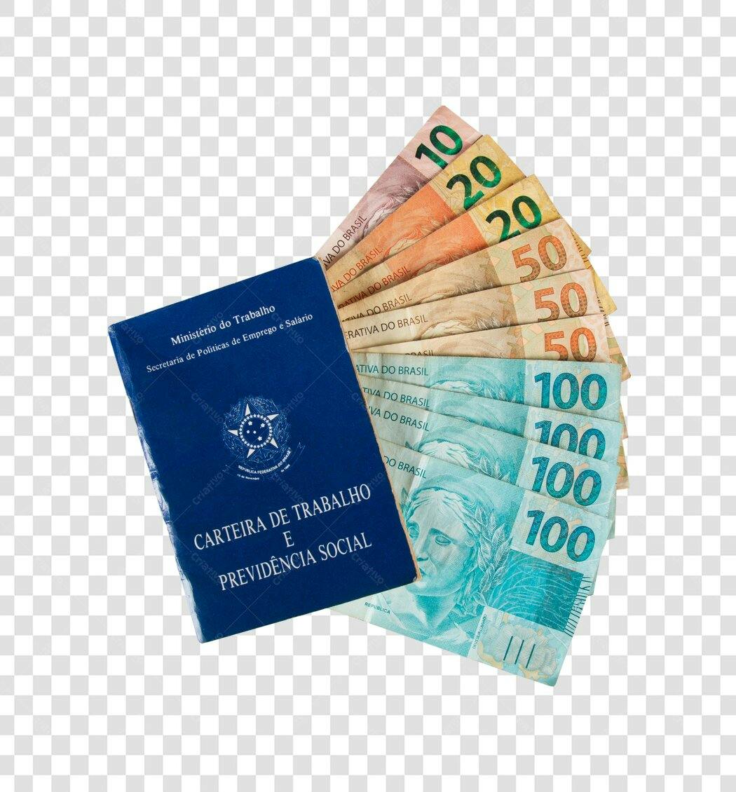 Elemento Gráfico Carteira de Trabalho e Notas Reais Brasileiras Salário PNG com fundo transparente