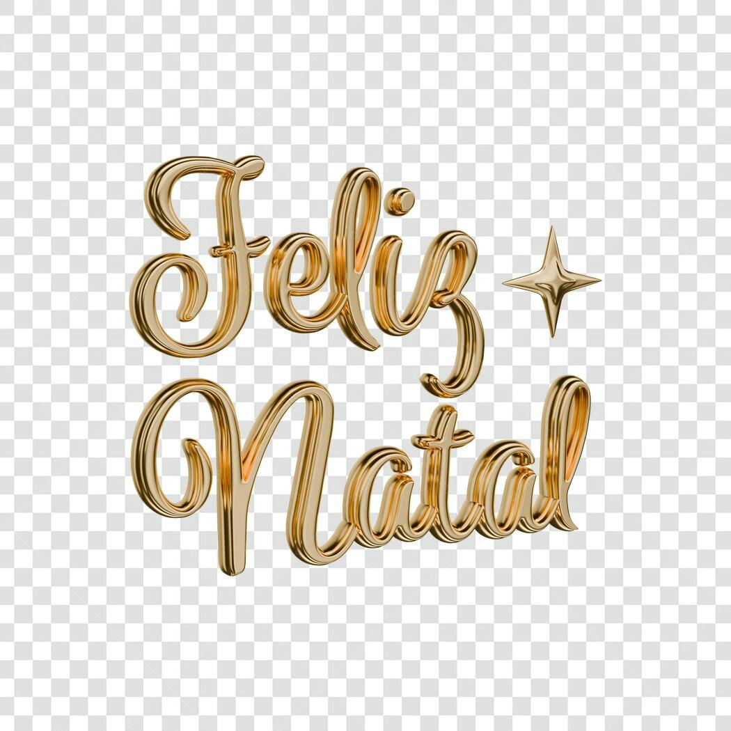 Texto 3D Feliz Natal Dourado com Estrela para Post de Mídias Sociais PNG com fundo transparente