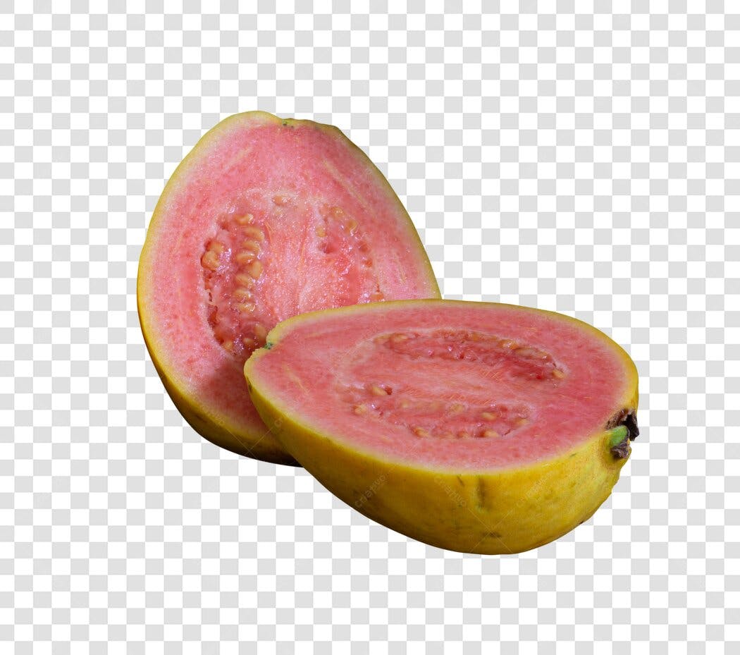 Fruta Goiaba Rosa Cortada ao Meio PNG com fundo transparente
