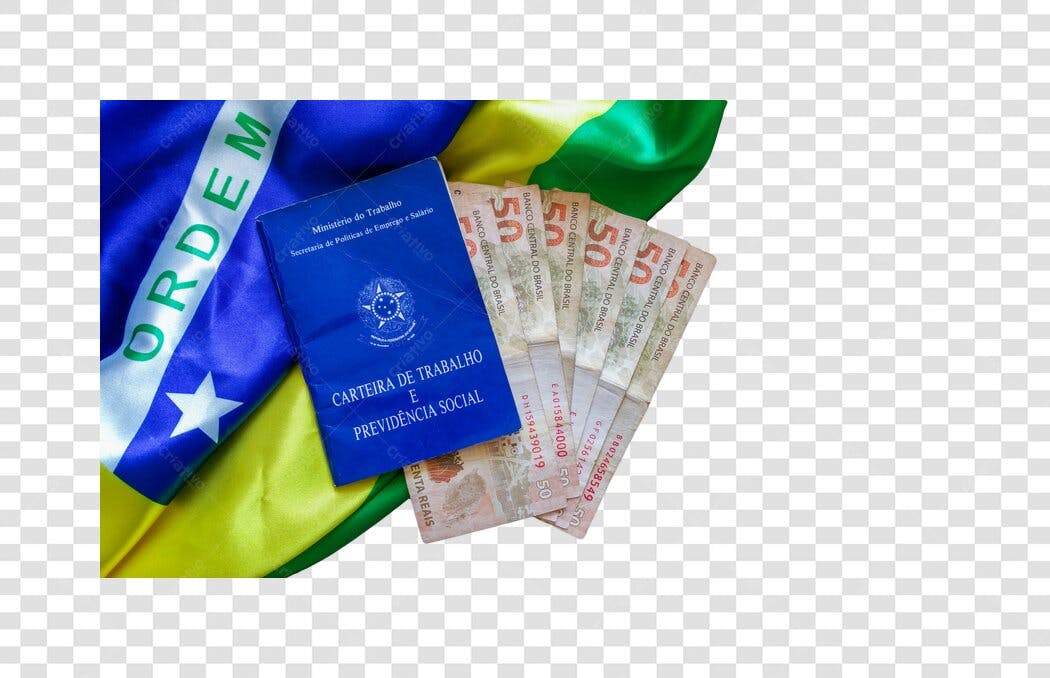 Ilustração para Artigo de Economia Brasil com Carteira de Trabalho e Dinheiro PNG com fundo transparente