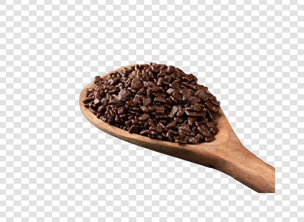 Ingrediente Culinário Granulado de Chocolate em Colher PNG com fundo transparente