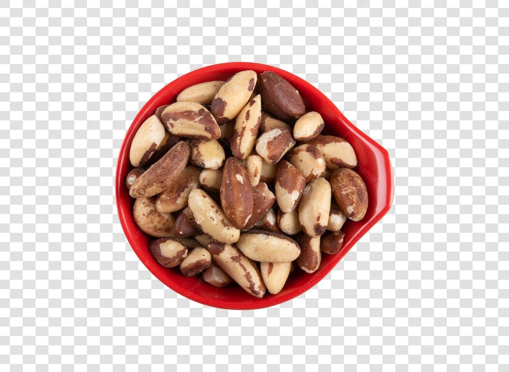 Elemento Castanhas do Pará em Tigela Vermelha Saudável PNG com fundo transparente