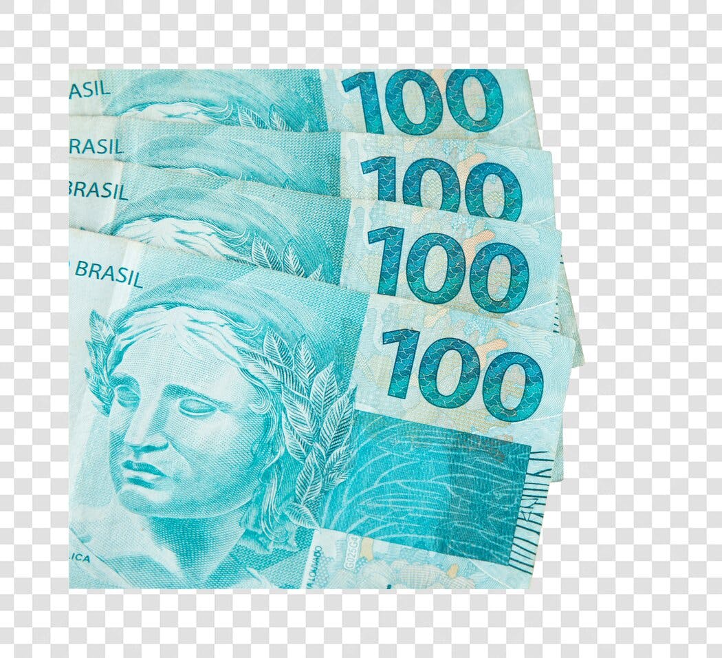 Cédulas de 100 Reais Brasileiros Empilhadas PNG Fundo Transparente