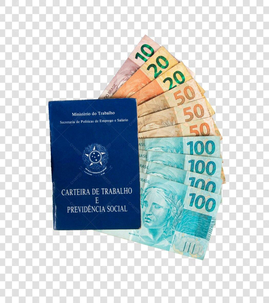 Imagem de Carteira de Trabalho e Reais para Emprego Salário PNG com fundo transparente