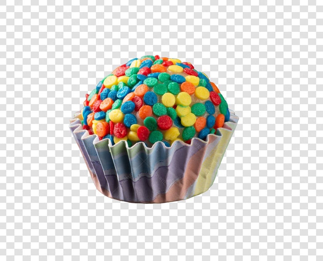 Elemento gráfico Brigadeiro colorido para festa de aniversário PNG com fundo transparente