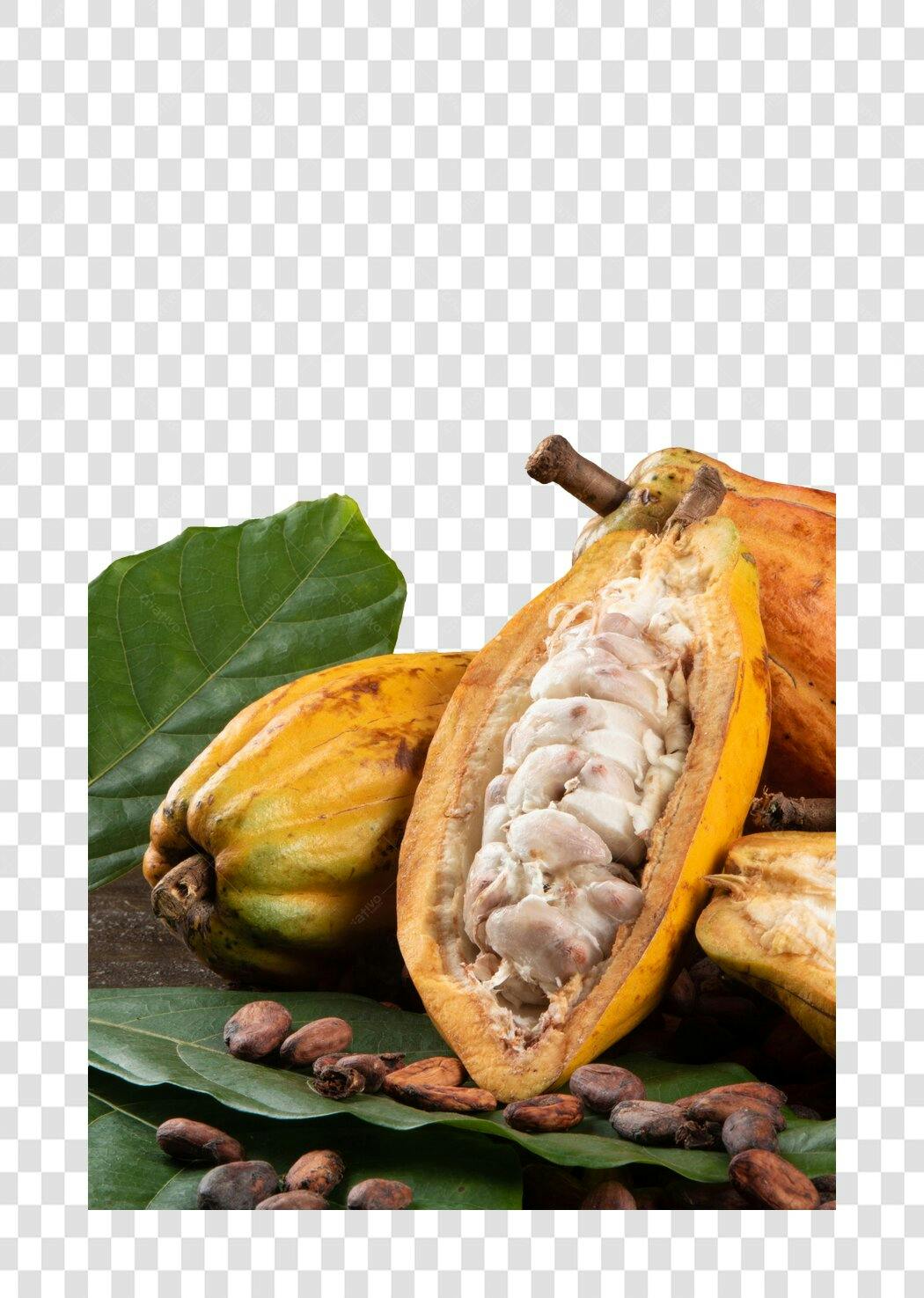 Imagem Frutas de Cacau Frescas Sementes Folhas PNG com fundo transparente