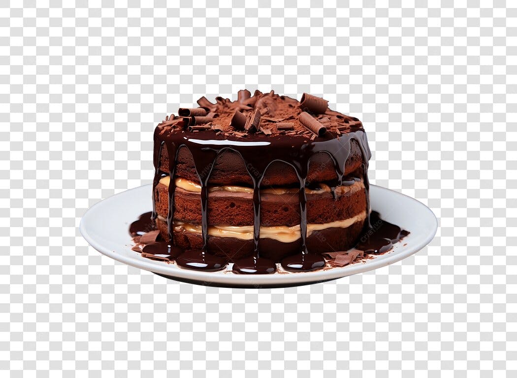 Bolo de chocolate gourmet com cobertura ganache PNG com fundo transparente