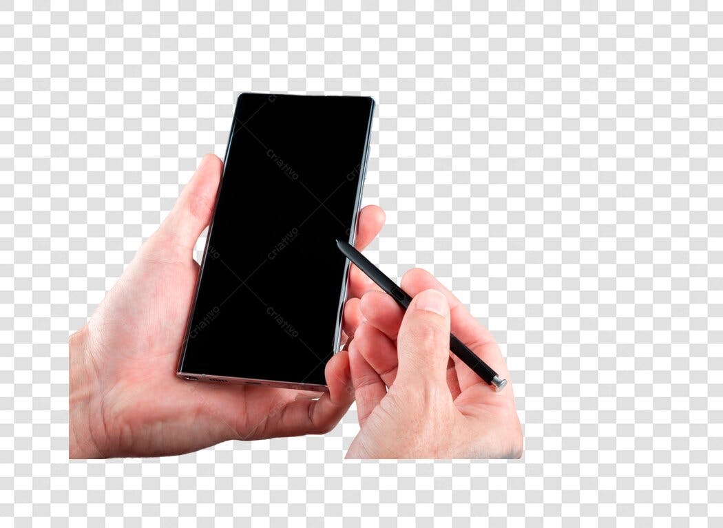 Elemento Gráfico Mãos Interagindo com Smartphone e Stylus PNG com fundo transparente