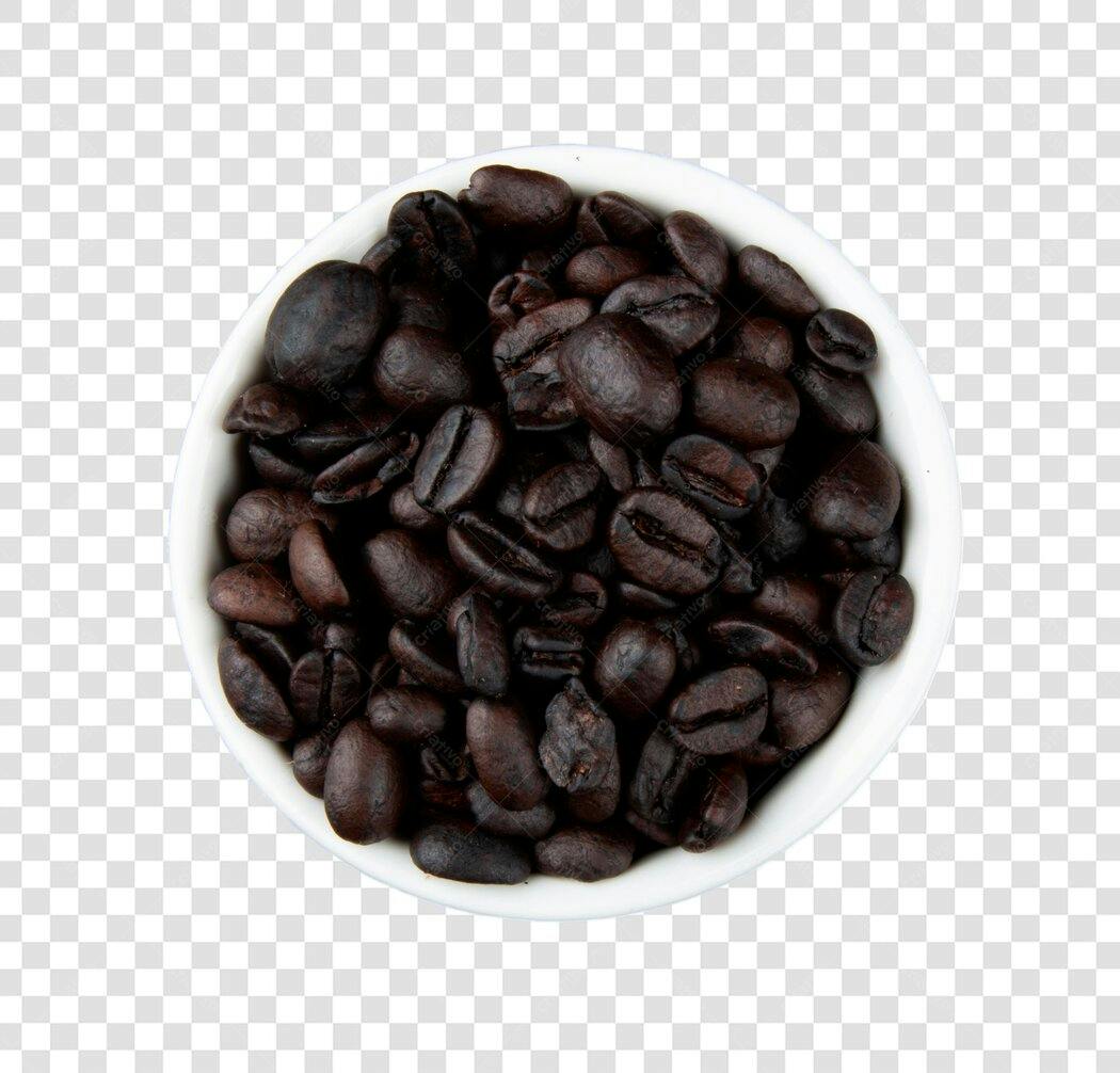Imagem de Grãos de Café Torrados em Tigela Branca PNG com fundo transparente