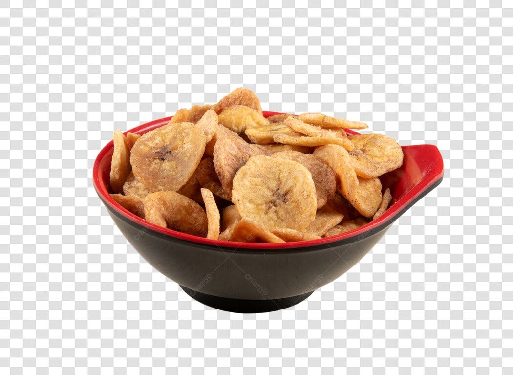 Imagem para Marketing Banana Desidratada em Tigela Preta Vermelha PNG com fundo transparente