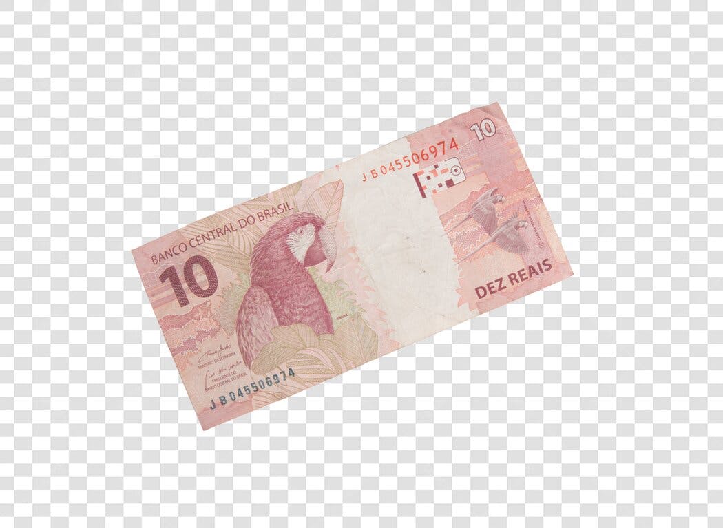 Cedula de 10 Reais Brasileira Arara Rosa Real PNG com fundo transparente