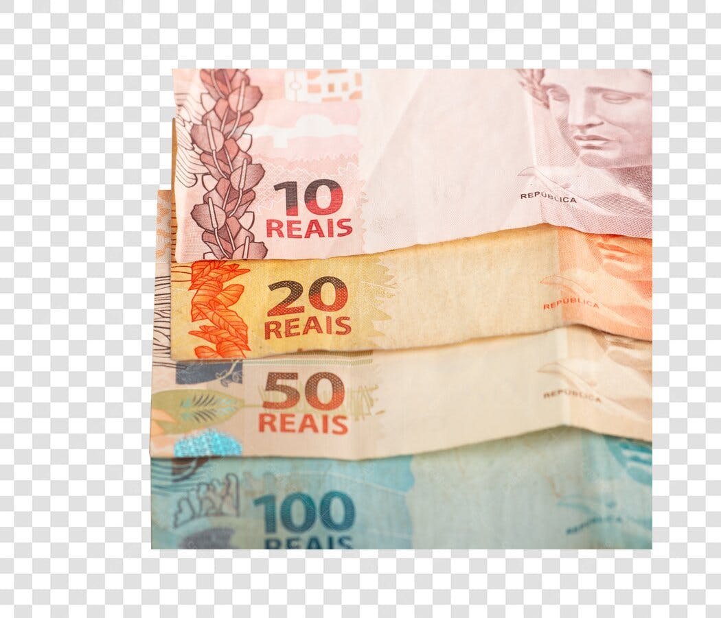 Cédulas de Reais Dinheiro Brasileiro 10 20 50 100 PNG com fundo transparente