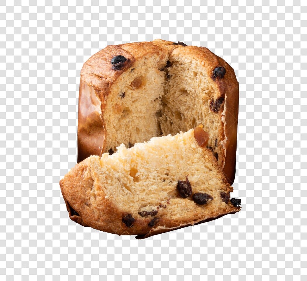 Elemento de Design Panettone de Natal e Festas com fatia e frutas cristalizadas PNG com fundo transparente