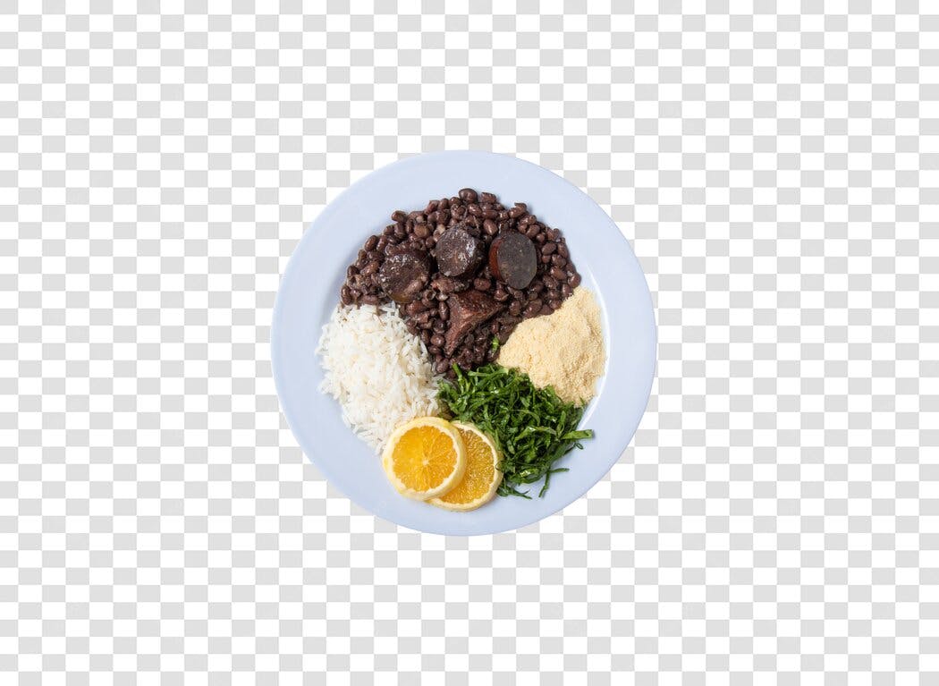 Prato de Comida Feijoada Completa Brasileira Arroz Farofa Laranja PNG com fundo transparente