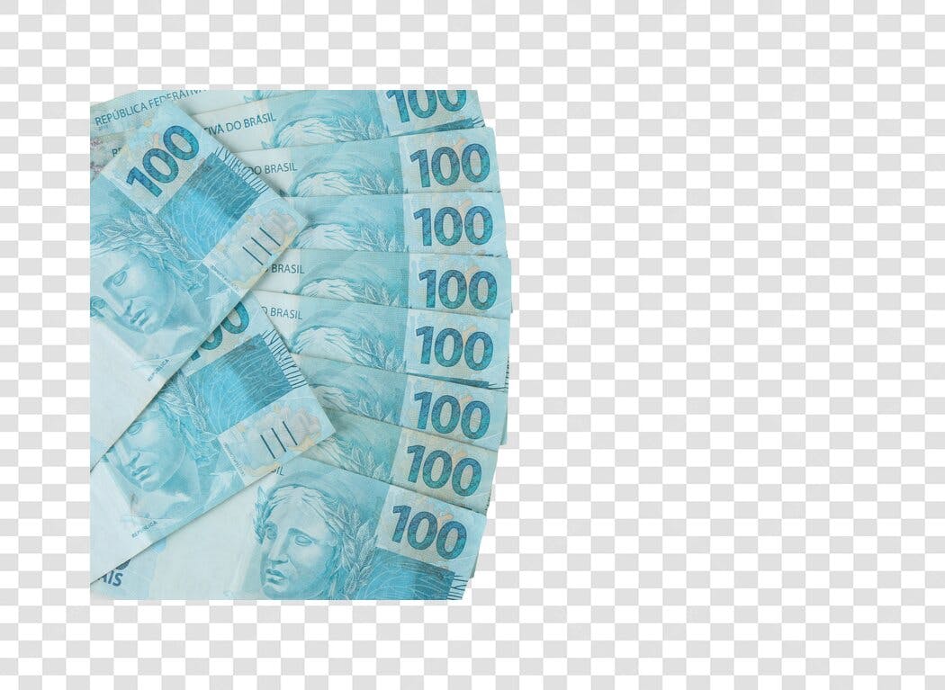 Dinheiro 100 Reais Brasileiros notas azuis PNG com fundo transparente