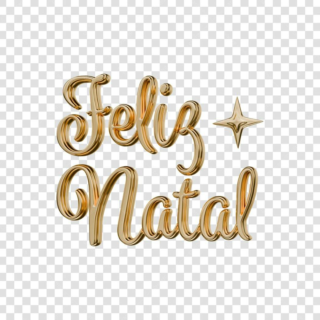 Letreiro Feliz Natal dourado com estrela PNG com fundo transparente