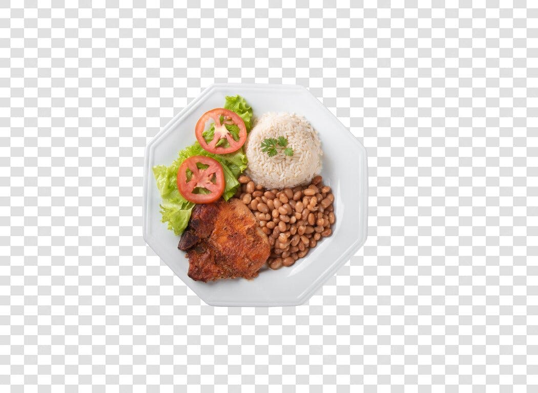 Refeição Completa Bife Feijão Arroz Salada para Restaurante PNG com fundo transparente