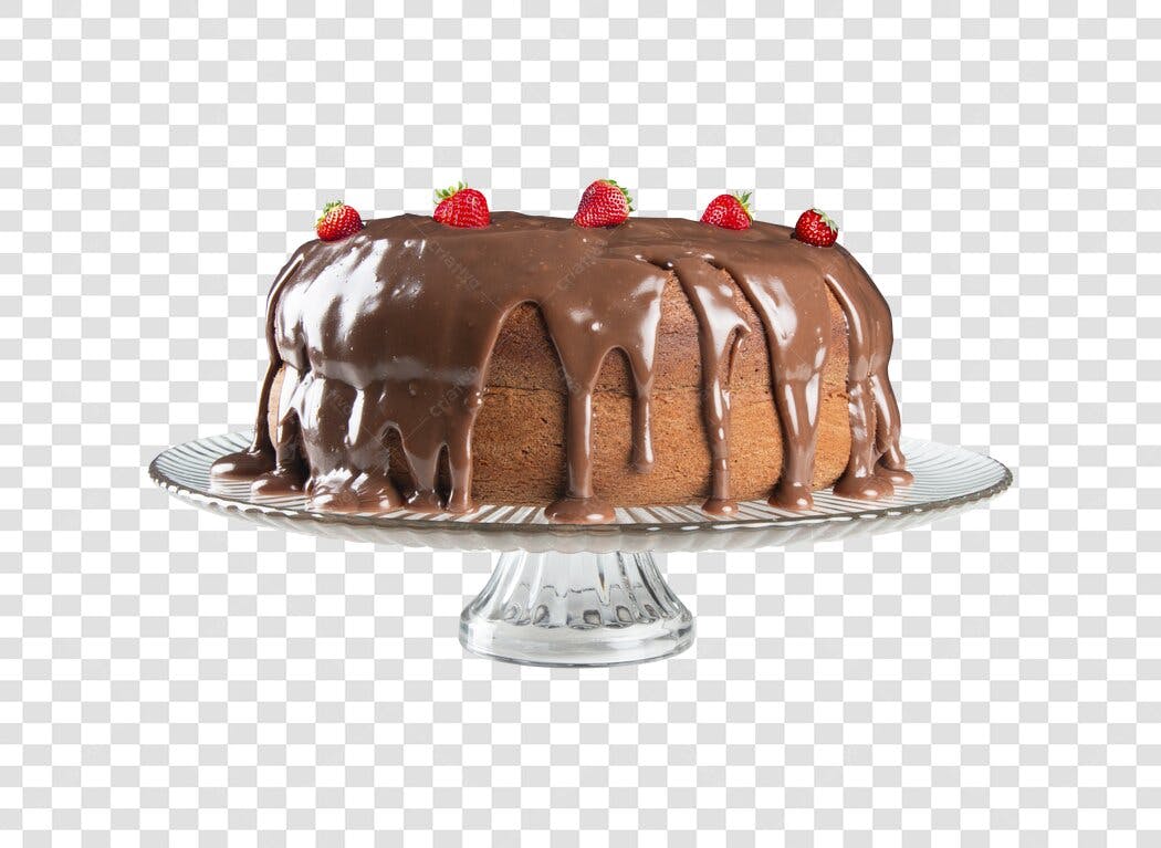 Fotografia Bolo de Chocolate e Morango com Calda Marrom PNG com fundo transparente
