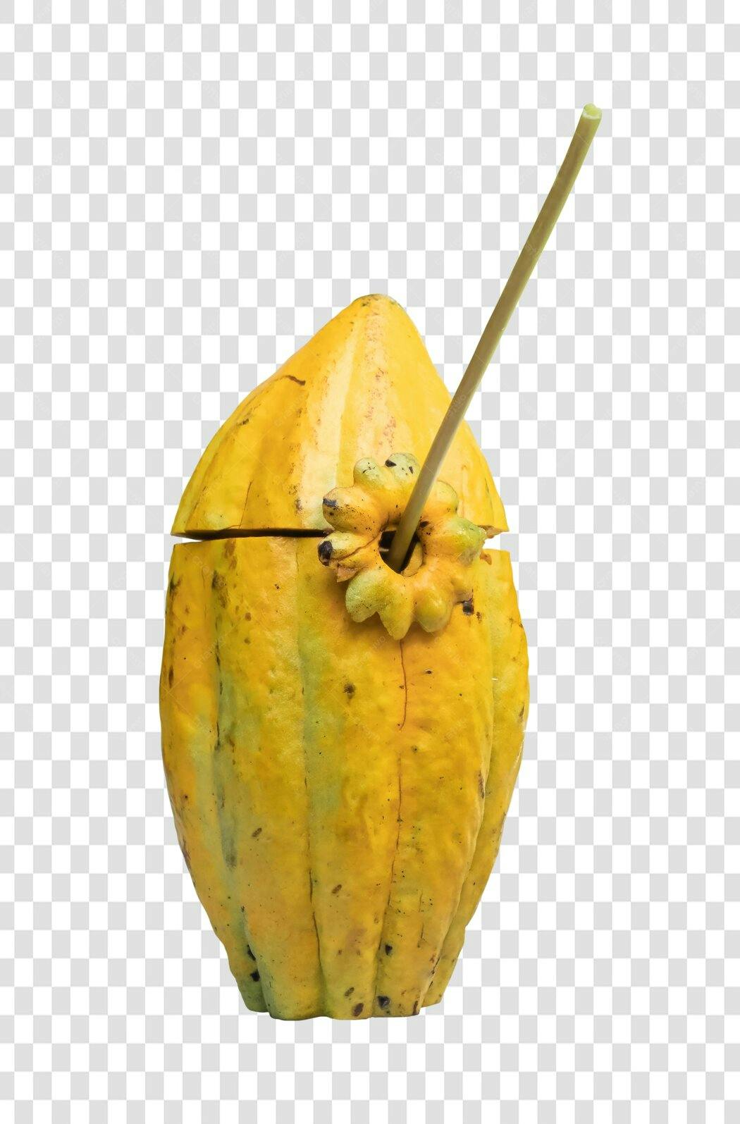 Elemento gráfico cacau amarelo com canudo bebida tropical PNG com fundo transparente