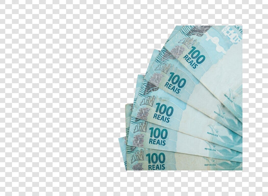 Elemento Gráfico Notas de 100 Reais Brasileiras PNG com fundo transparente