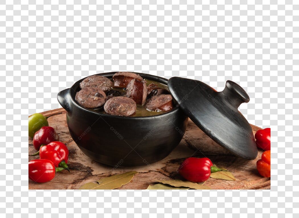 Imagem Feijoada brasileira panela de barro pimentas PNG com fundo transparente