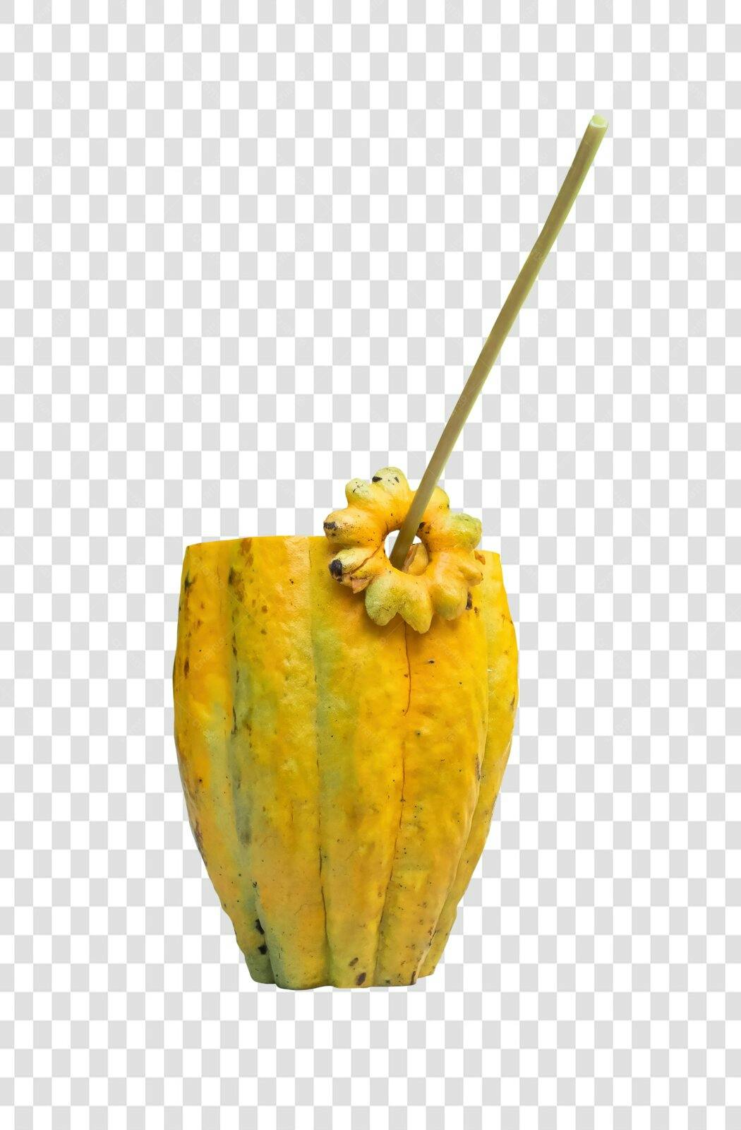 Elemento Grafico Cacau Amarelo com Canudo para Bebida Natural PNG com fundo transparente
