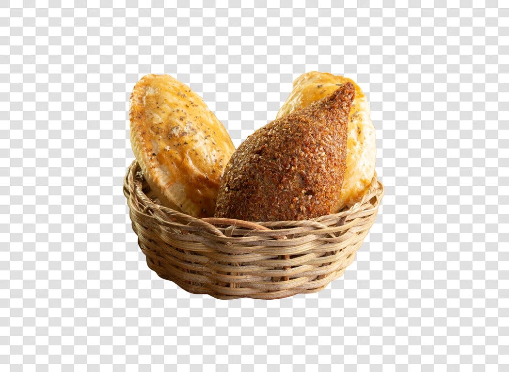 Cesta de Salgados Brasileiros Kibe Crocante Pastel Frito PNG com fundo transparente