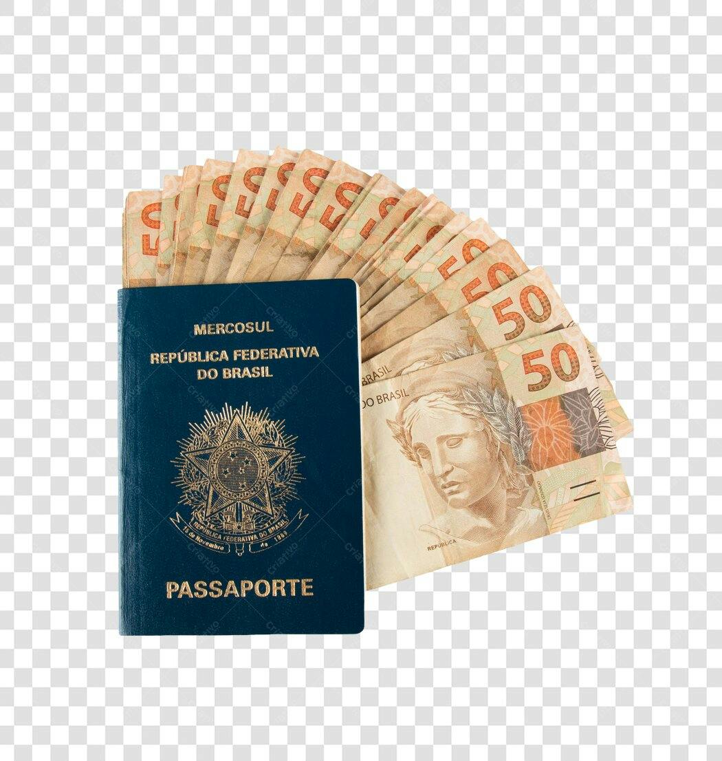 Imagem de Passaporte e notas de 50 Reais brasileiros PNG com fundo transparente