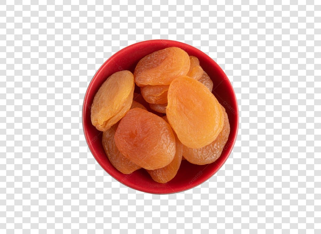 Alimento Damascos Secos na Tigela Vermelha PNG com fundo transparente