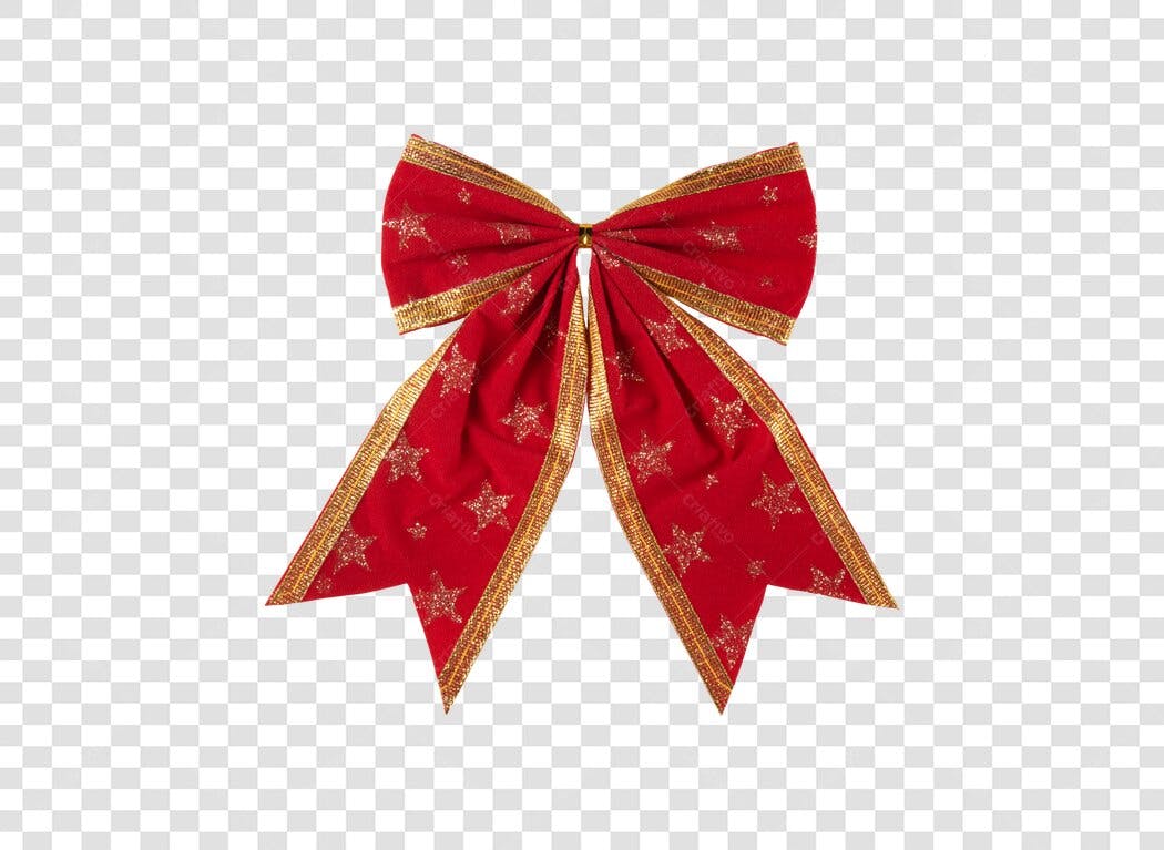 Laço de presente vermelho com estrelas douradas para Natal PNG com fundo transparente