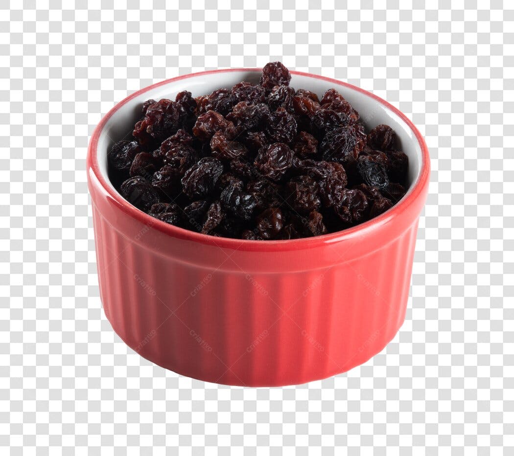 Ingrediente Culinário Tigela Vermelha com Passas de Uva PNG com fundo transparente