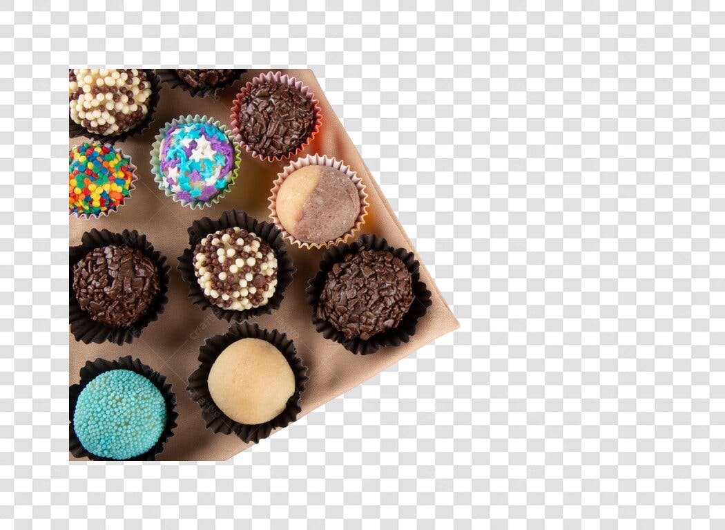 Brigadeiros variados para festa coloridos e marrons PNG com fundo transparente
