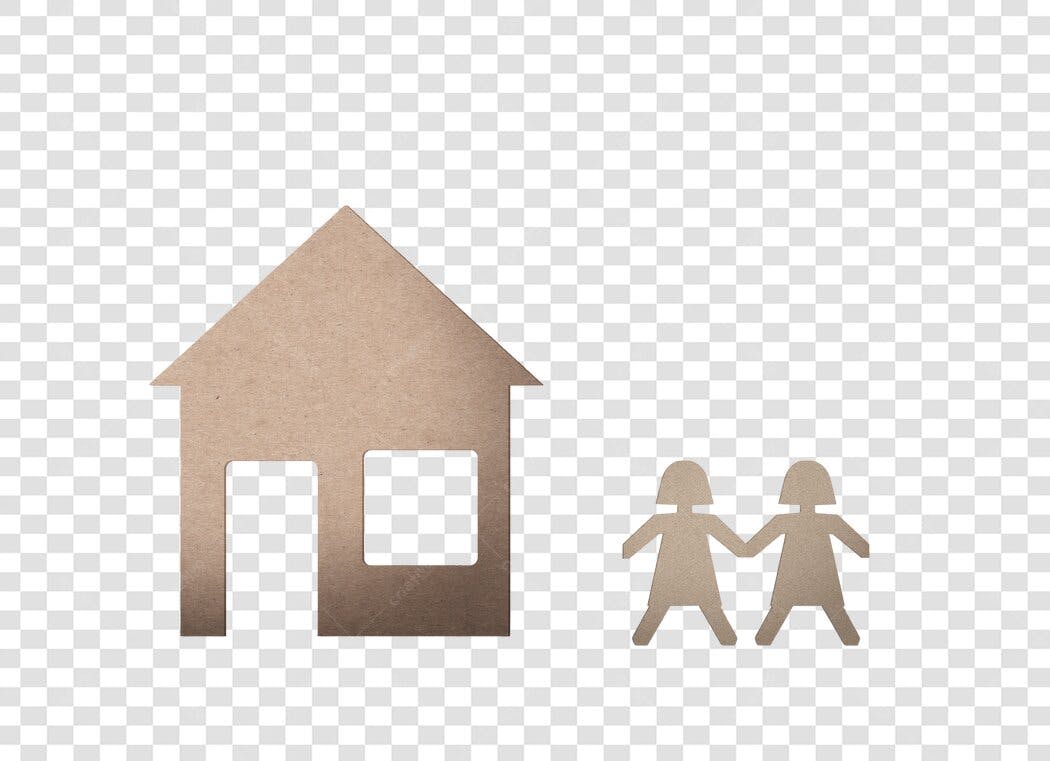 Ilustração Recorte Casa e Família Marrons de Papel para Imobiliária PNG com fundo transparente
