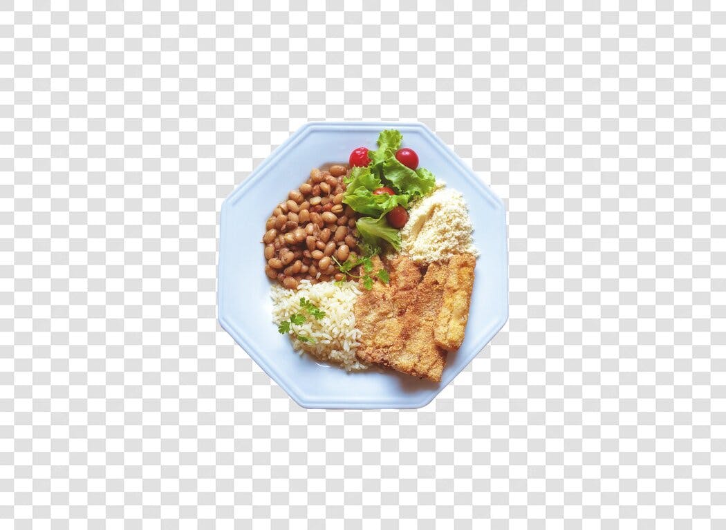 Imagem de Prato Feito Brasileiro Frango Empanado Arroz Feijão Salada PNG com fundo transparente