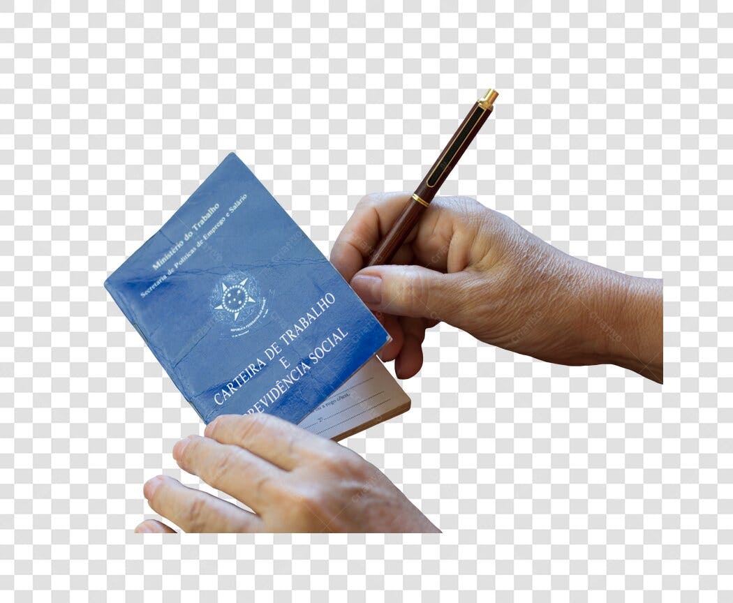 Imagem Carteira de Trabalho e Previdência Social com caneta PNG com fundo transparente