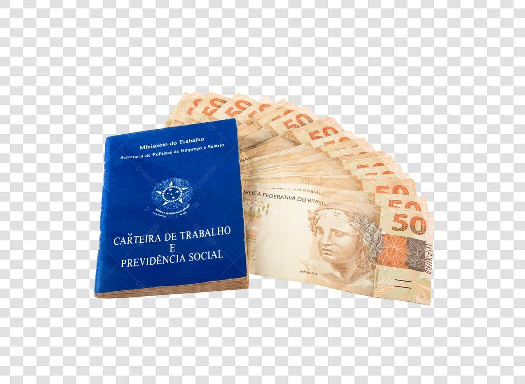 Objeto Carteira de Trabalho e Reais Salário Emprego PNG com fundo transparente