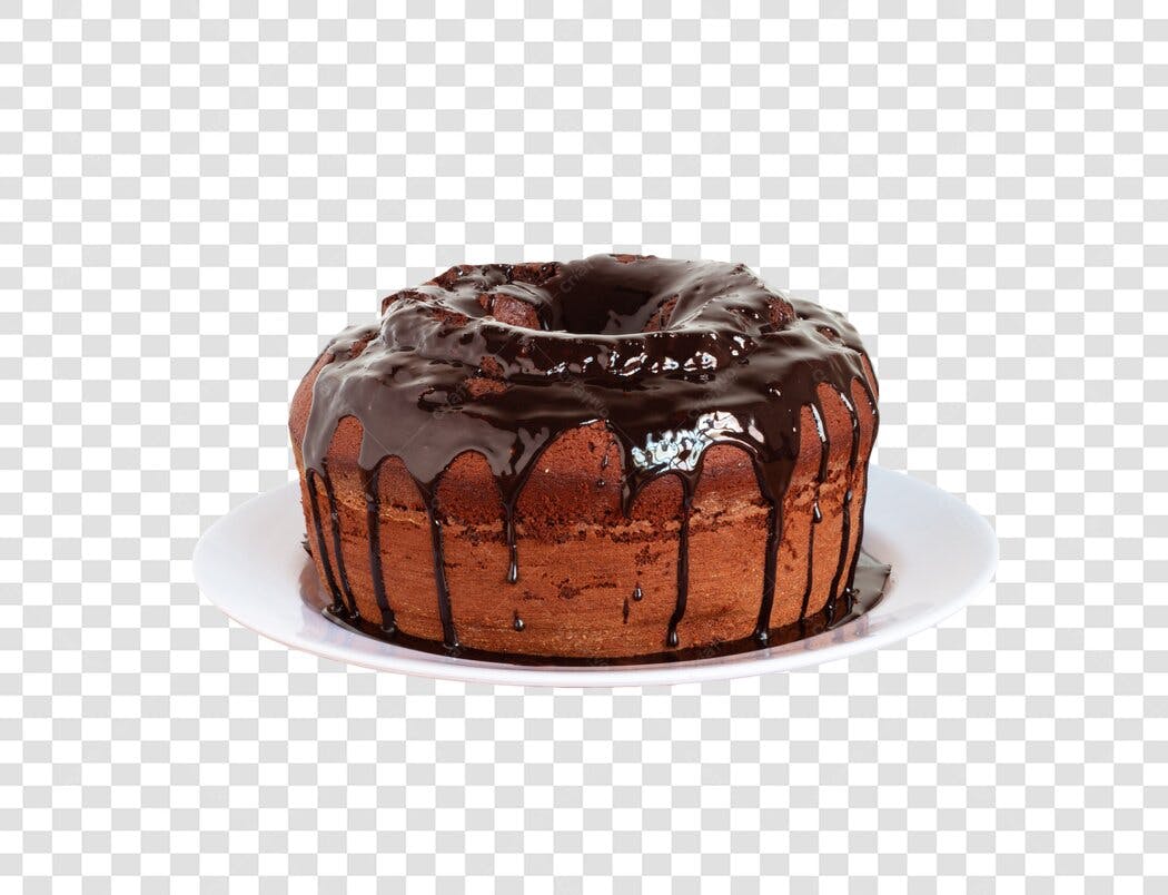 Elemento gráfico bolo de chocolate com calda escorrendo PNG com fundo transparente