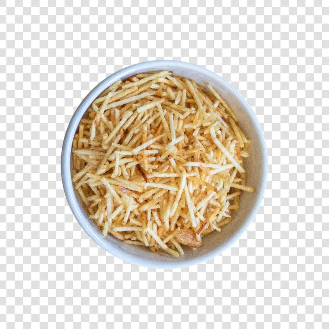 Elemento Culinário Batata Palha em tigela branca PNG com fundo transparente