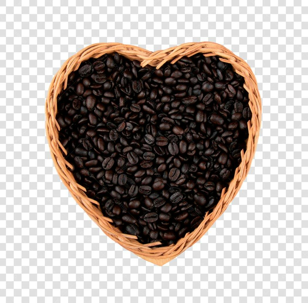 Imagem PNG Café Grãos em Cesta de Coração Marrom Fundo Transparente